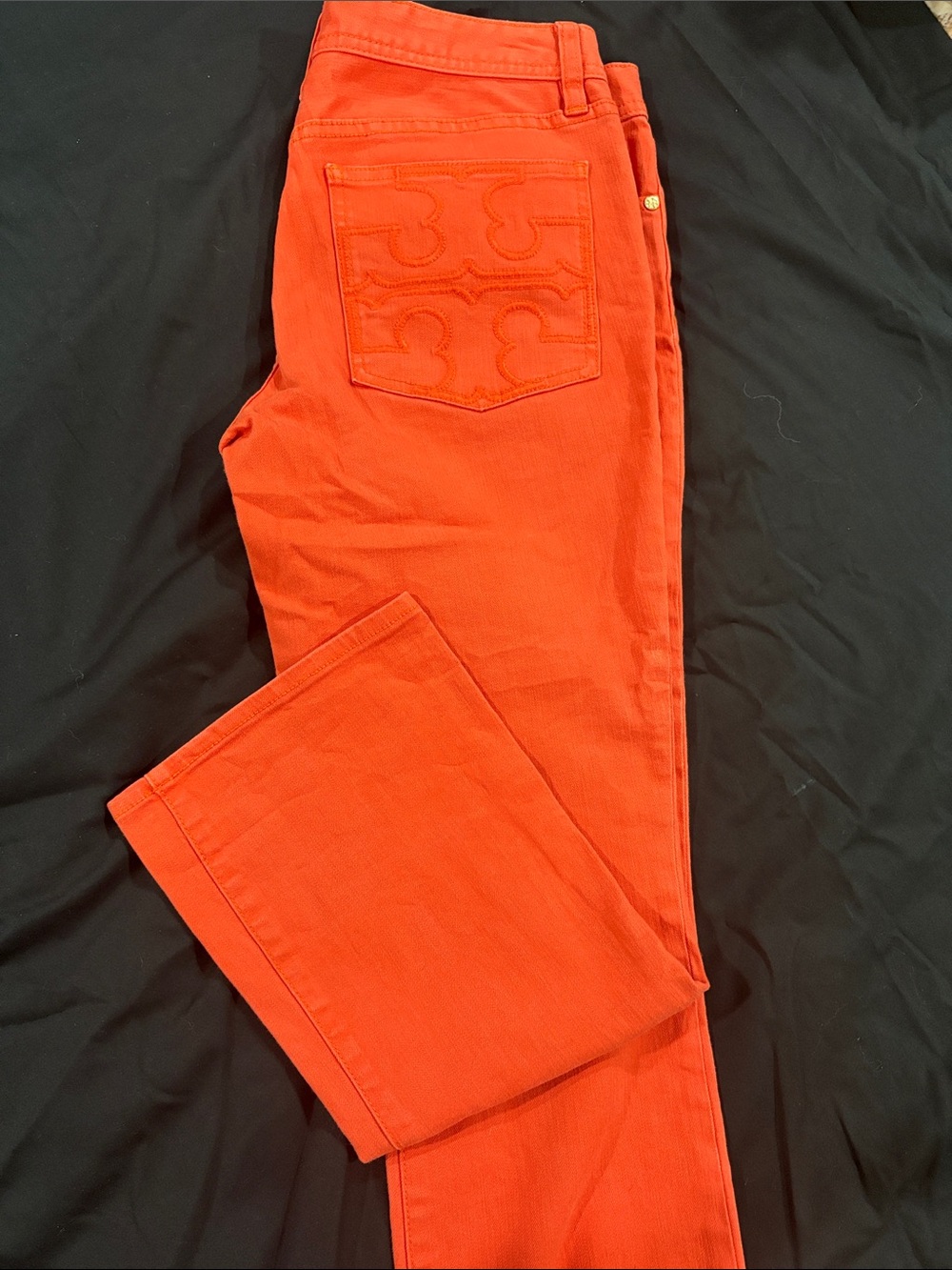 Tory Burch Cropped Jeans in Vibrant Orange